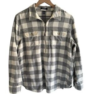 Chaps Checkered 1/2 Zip Flannel Shirt Large Pullover Casual Outdoor Cabincore